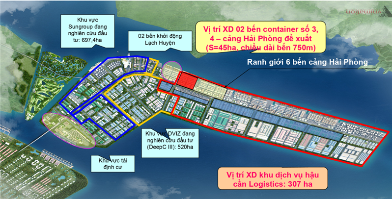 Vị trí xây dựng Dự án đầu tư các bến container số 3 và số 4 thuộc cảng cửa ngõ quốc tế Hải Phòng.