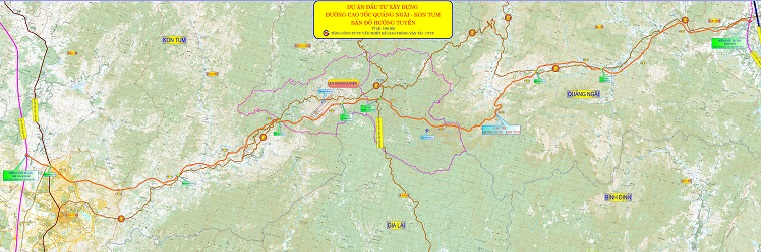 Bản đồ hướng tuyến cao tốc Quảng Ngãi - Kon Tum.