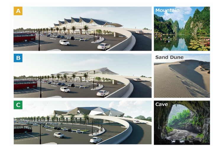 Một số mẫu thiết kế nhà ga T2 cảng hàng không Đồng Hới.
