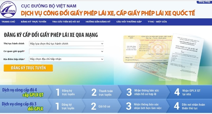 Trang thông tin điện tử chính thống về giấy phép lái xe của Cục Đường bộ Việt Nam,