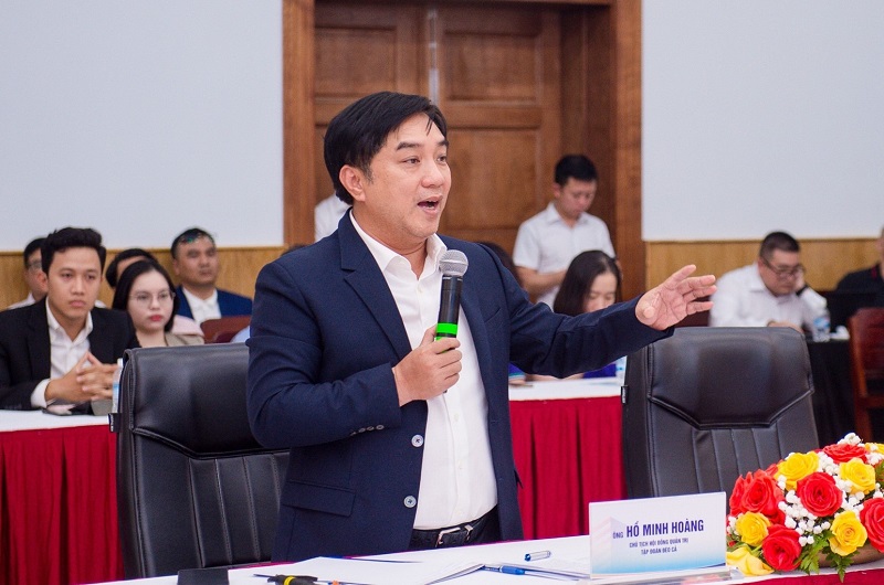 Ông Hồ Minh Hoàng - Chủ tịch HĐQT HHV chia sẻ tại chương trình gặp mặt, kết nối nhà đầu tư.
