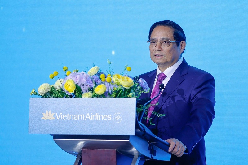 Phát biểu tại sự kiện, Thủ tướng Phạm Minh Chính đánh giá cao vai trò, nỗ lực của Vietnam Airlines trong 30 năm qua khi trở thành cầu nối thúc đẩy quan hệ giữa Việt Nam và Hàn Quốc.
