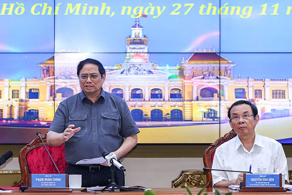 Thủ tướng Phạm Minh Chính phát biểu chỉ đạo tại buổi làm việc với UBND TP.HCM ngày 27/11