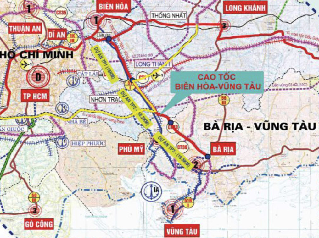 Sơ đồ hướng tuyến, đường cao tốc Biên Hòa-Vũng Tàu