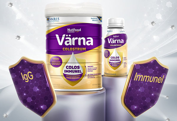 Värna Colostrum với phân đoạn sữa non phân tử lượng thấp (Immunel và kháng thể IgG được chứng minh lâm sàng có tác dụng hỗ trợ tăng đề kháng nhanh chỉ sau 2 giờ