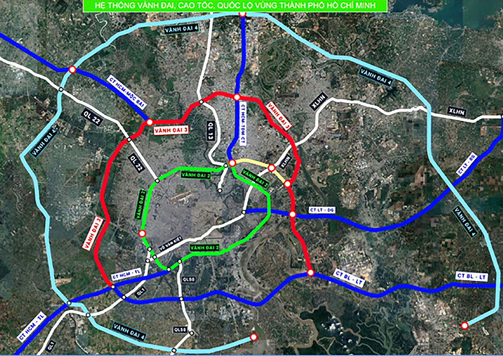 Bản đồ hệ thống vành đai, cao tốc, quốc lộ và nút giao thông trọng điểm vùng TP.HCM