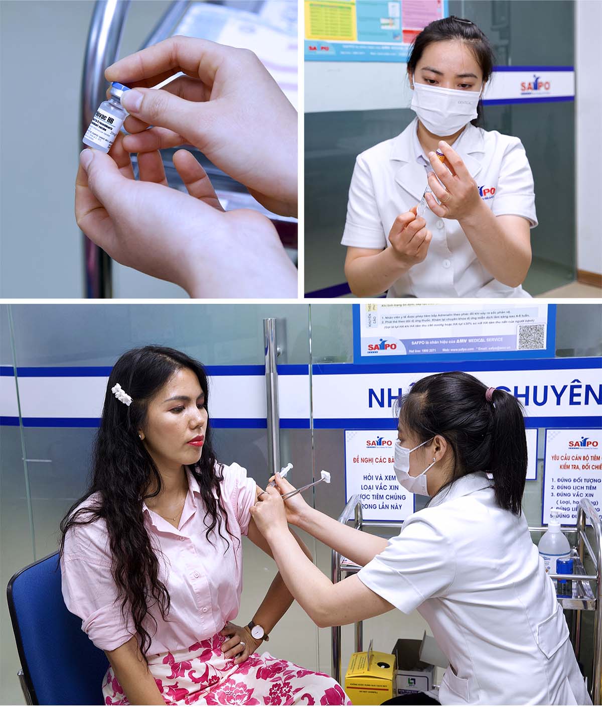 Nhân viên y tế cẩn thận chuẩn bị vắc-xin bạch hầu trước khi tiêm, đảm bảo tất cả vắc-xin đều đạt chất lượng và tiêm cho khách hàng, thực hiện đúng quy trình an toàn tiêm chủng