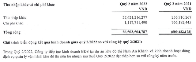 Cơ cấu thu nhập khác của SJS tới 30/6/2022 (Nguồn: BCTC).