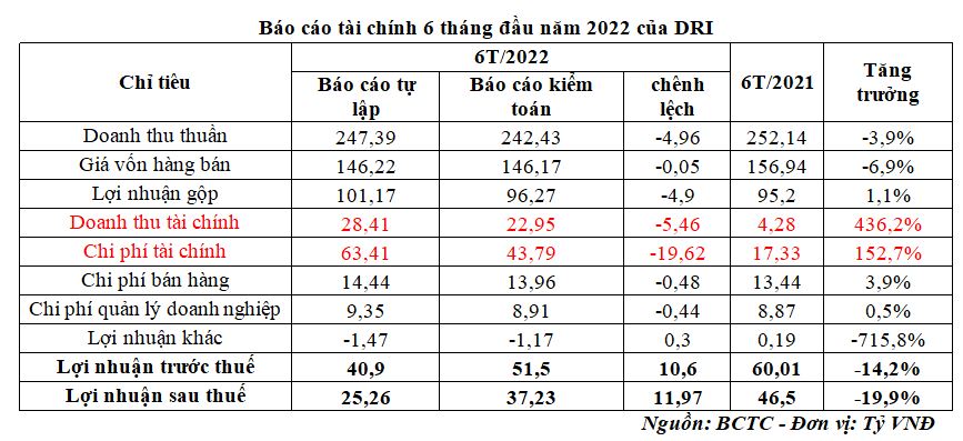 Báo cáo tài chính 6 tháng đầu năm 2022 của DRI (Nguồn: DRI).