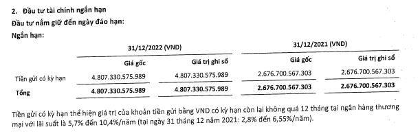 Cơ cấu tiền gửi có kỳ hạn của PVS tới 31/12/2022 (Nguồn: BCTC)