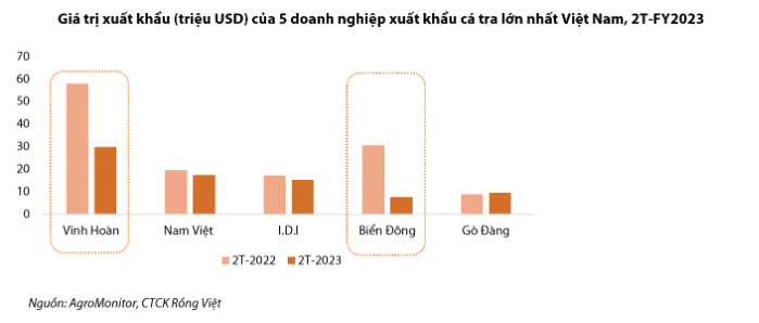 Xuất khẩu chủ yếu ở Trung Quốc sẽ giúp Nam Việt ít chịu ảnh hưởng hơn Vĩnh Hoàn trong 2 tháng đầu năm 2023 (Nguồn: VDSC).