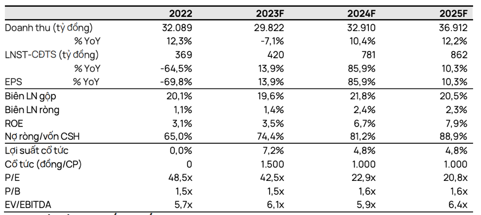 Dự báo tình hình kinh doanh của GELEX từ năm 2023 đến năm 2025 (Nguồn: chứng khoán Vietcap)