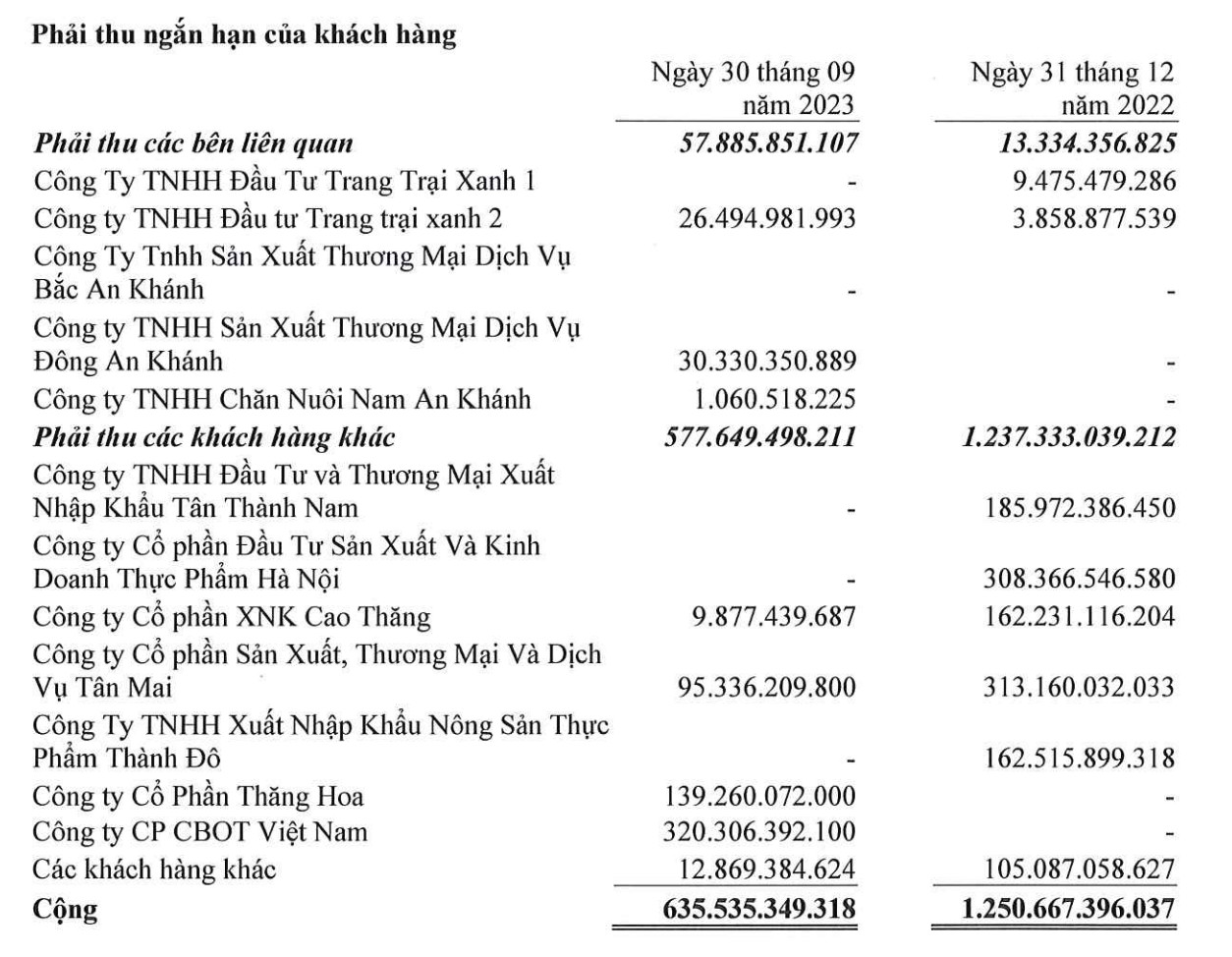 Phải thu ngắn hạn của Siba Group chủ yếu là phải thu ngắn hạn của khác hàng (Nguồn: Siba Group)