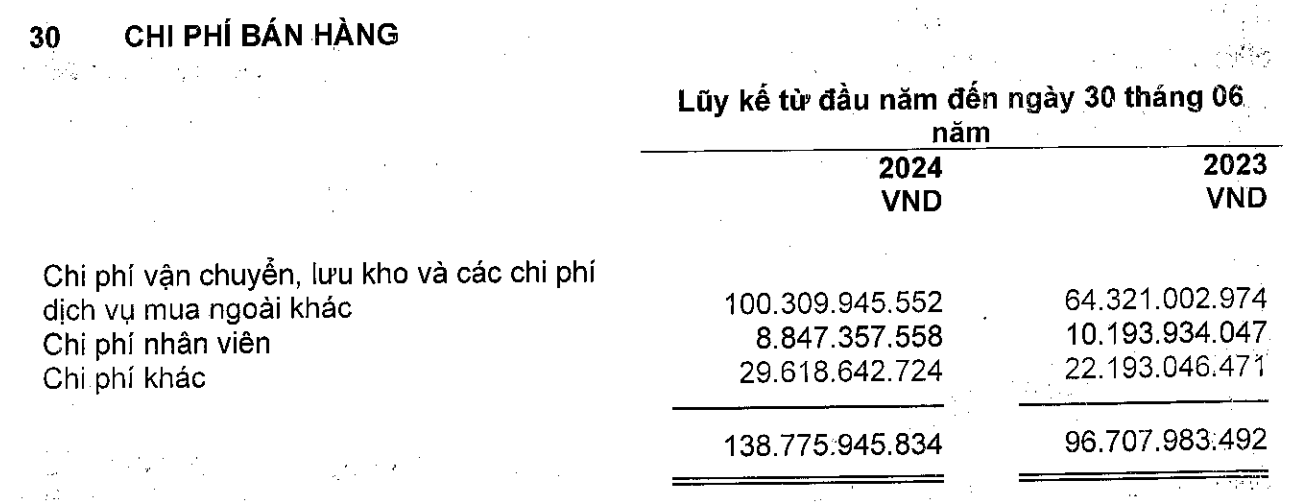 Chi phí vận chuyển của Vĩnh Hoàn tăng mạnh nửa đầu năm 2024 (Nguồn: Vĩnh Hoàn)