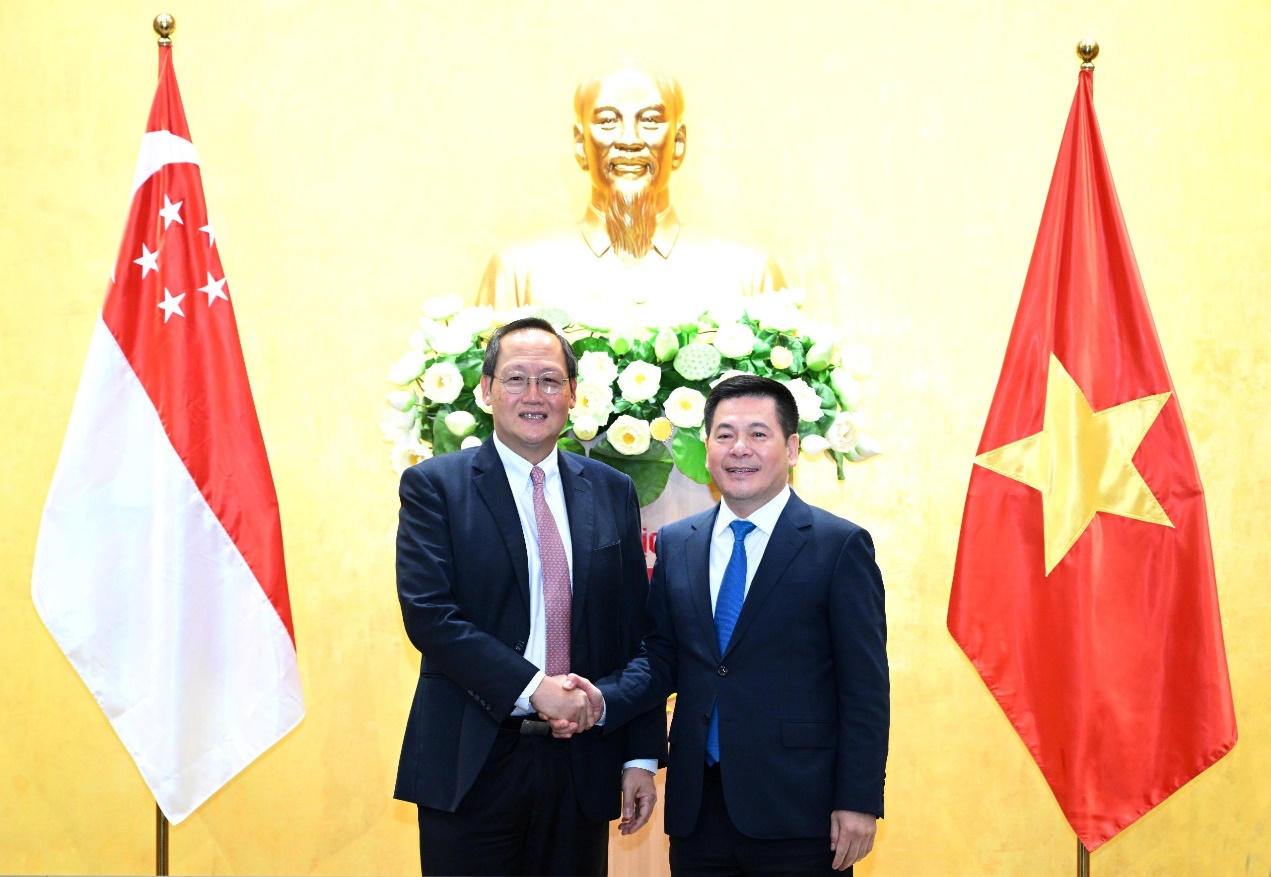 Bộ trưởng Nguyễn Hồng Diên hội đàm với Bộ trưởng Bộ Công Thương Singapore Tan See Leng tại hội đàm hôm 20/3/2024.