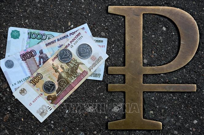 Đồng tiền xu và tiền giấy rúp của Nga. Ảnh: AFP/TTXVN