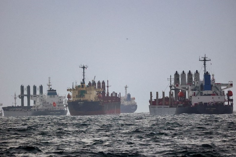 Các tàu hàng đang neo đậu ở eo biển Bosphorus, Thổ Nhĩ Kỳ vào ngày 11/12/2022 để chờ kiểm tra theo Sáng kiến ngũ cốc Biển Đen. Ảnh: Reuters