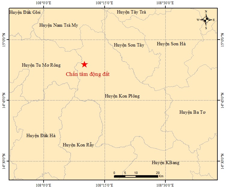 Trận động đất xảy ra vào hôm qua tại huyện Kon Plông, tỉnh Kon Tum. Ảnh: VVLDC
