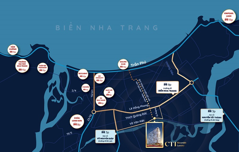 : CT1 Riverside Luxury có vị trí đắc địa, thuận tiện kết nối tới các khu vực trung tâm của thành phố Nha Trang