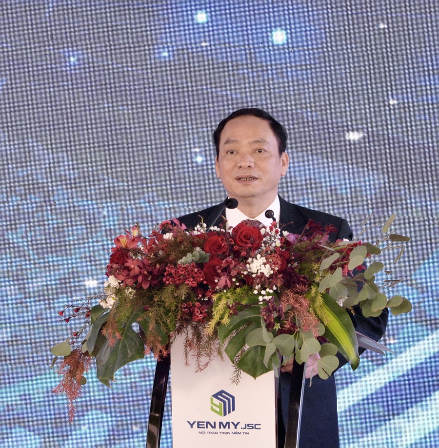 Ông Trần Quốc Văn, Chủ tịch UBND tỉnh Hưng Yên phát biểu tại lễ khởi công. Ảnh: Lê Tuyết