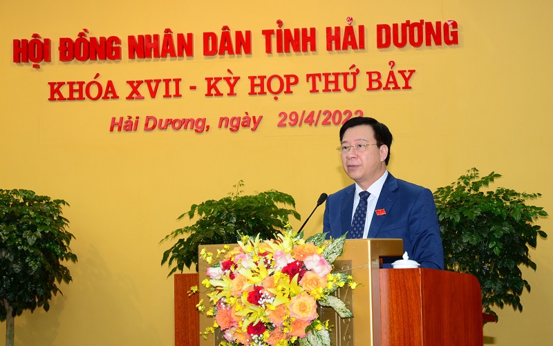 Ông Phạm Xuân Thăng, Bí thư Tỉnh ủy, Chủ tịch HĐND tỉnh Hải Dương phát biểu tại Kỳ họp