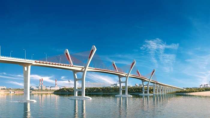 Mô phỏng công trình cầu Bến Rừng nối huyện Thủy Nguyên, thành phố Hải Phòng với thị xã Quảng Yên, tỉnh Quảng Ninh qua sông Đá Bạch