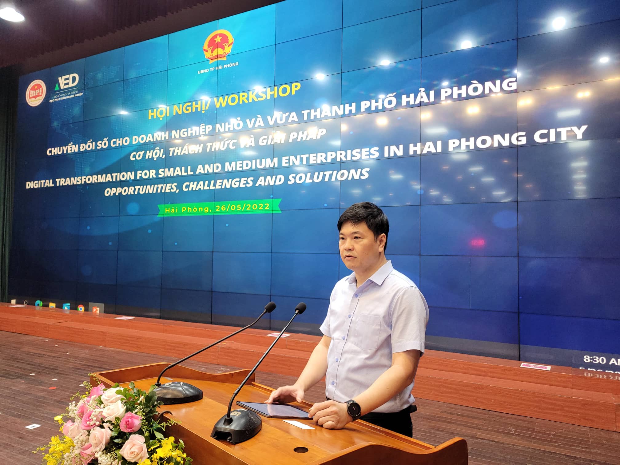 Ông Hoàng Minh Cường, Phó Chủ tịch UBND TP.Hải Phòng phát biểu tại Hội nghị