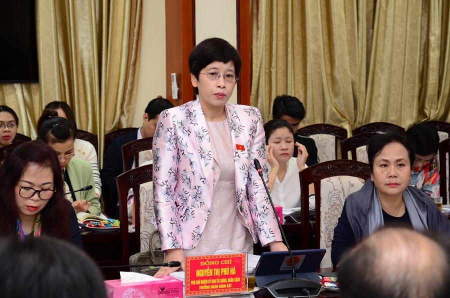 Bà Nguyễn Thị Phú Hà, Phó Chủ nhiệm Ủy ban tài chính Ngân sách Quốc hội, Trưởng Đoàn giám sát phát biểu kết luận buổi làm việc