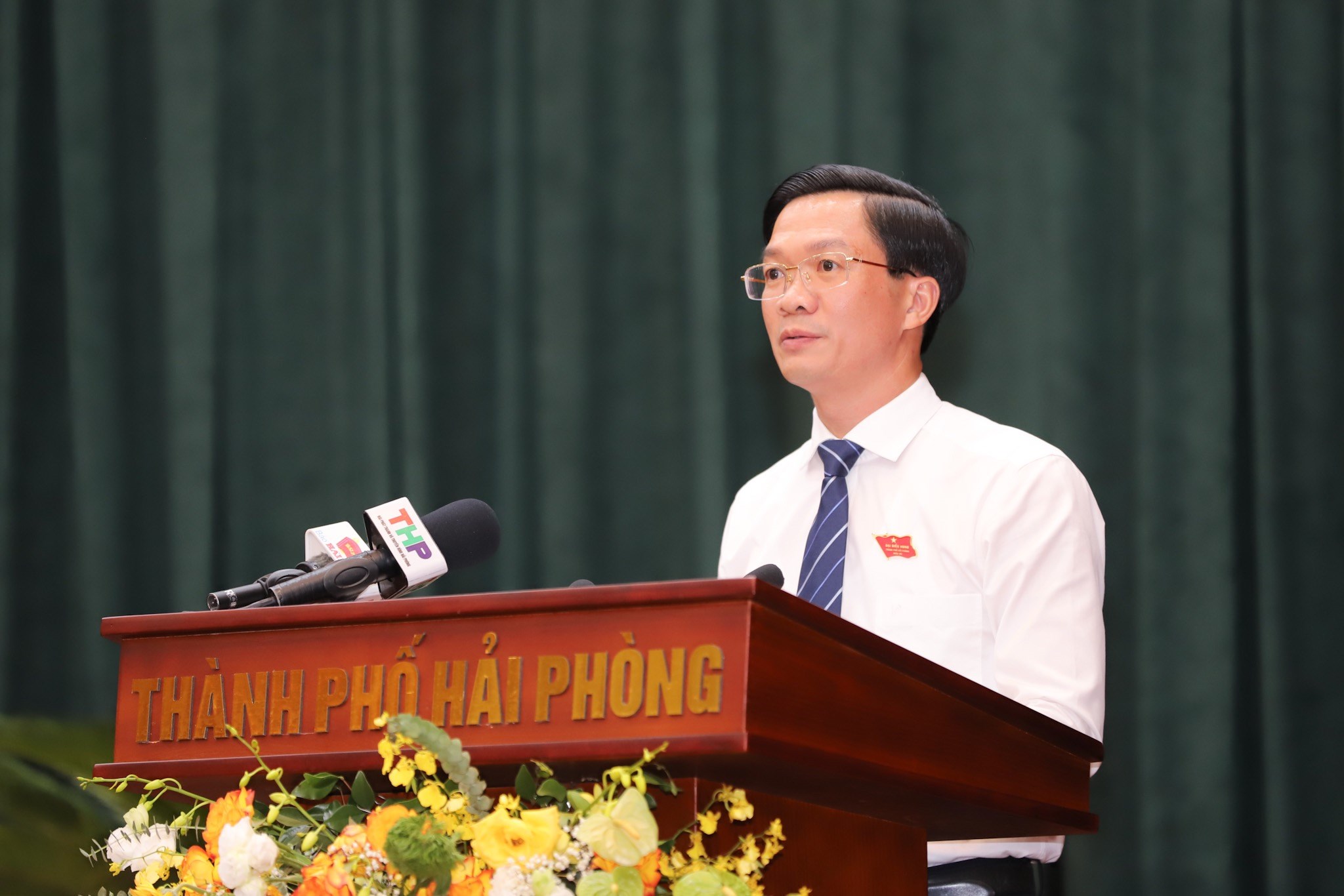 Ông Phạm Văn Lập, Chủ tịch HĐND Thành phố Hải Phòng phát biểu tại Kỳ họp