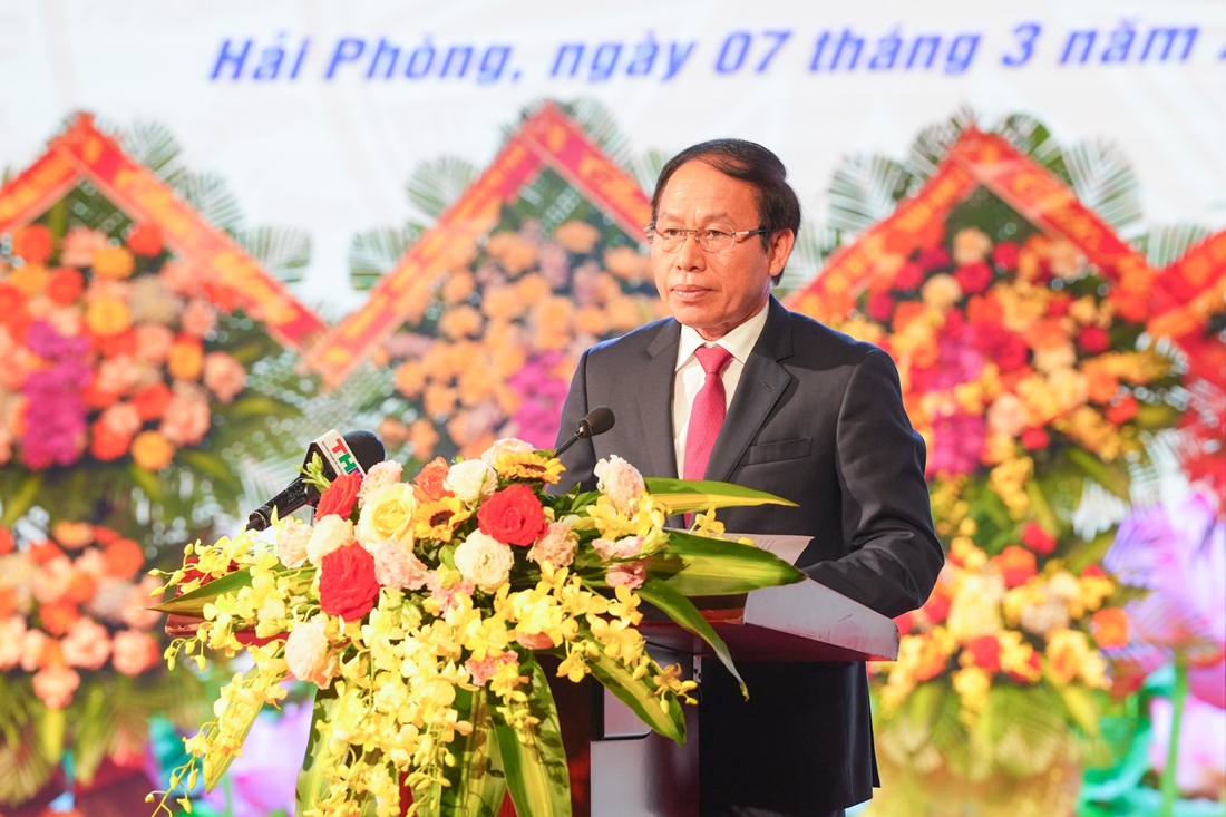 Ông Lê Tiến Châu, Bí thư Thành ủy Hải Phòng phát biểu tại lễ Kỷ niệm