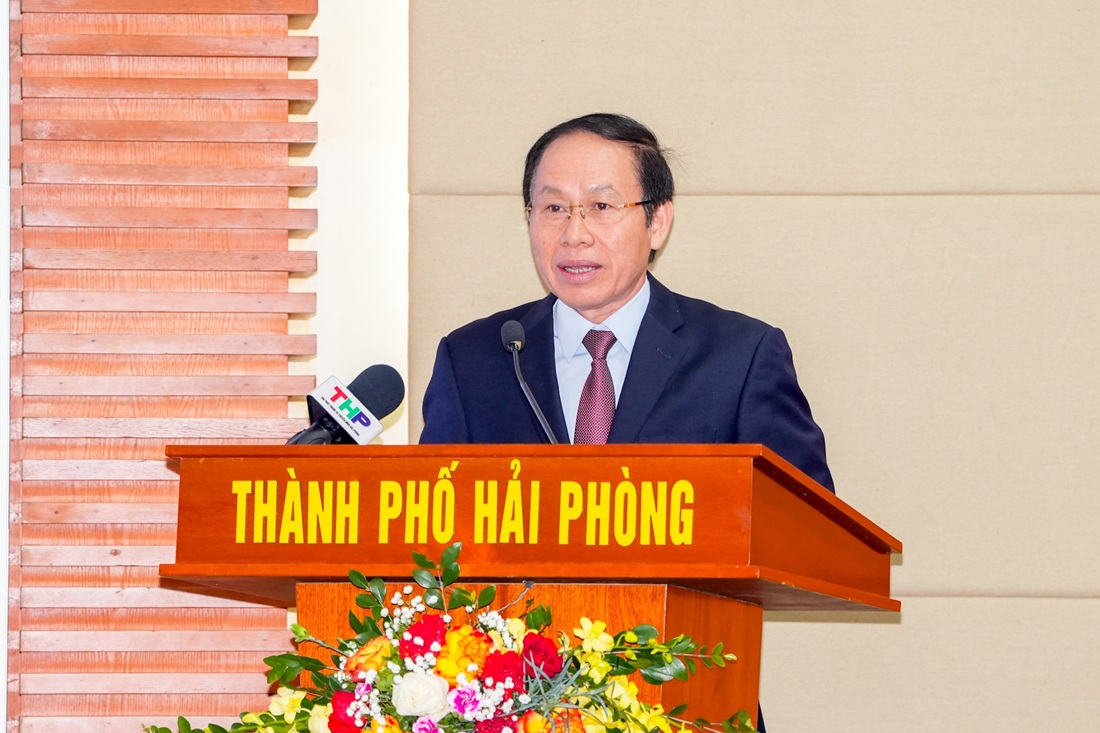 Ông Lê Tiến Châu, Bí thư Thành ủy Hải Phòng phát biểu chào mừng hội nghị