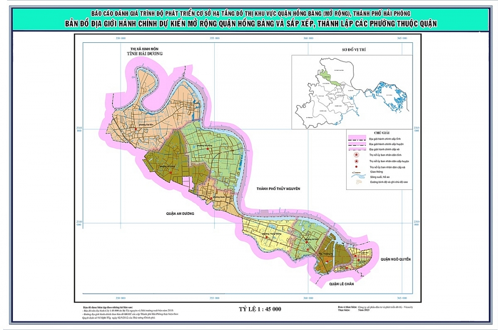 Bản đồ địa giới hành chính dự kiến mở rộng quận Hồng Bàng và sắp xếp, thành lập các phường thuộc quận