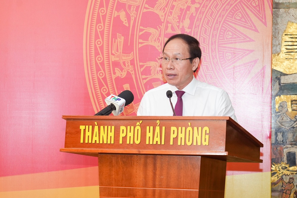 Ông Lê Tiến Châu, Bí thư Thành ủy Hải Phòng phát biểu tại Hội nghị 