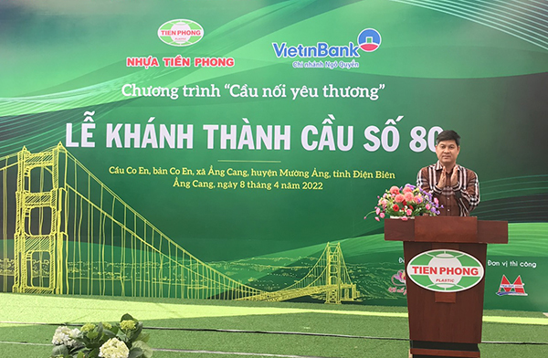 Ông Chu Văn Phương, Tổng giám đốc Nhựa Tiền Phong phát biểu tại buổi lễ khánh thành. Ảnh: Thu Lê.