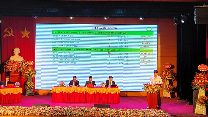 Cuộc họp Đại hội đồng cổ đông thường niên năm 2022 của Nhựa Tiền Phong đã thành công và thông qua tất cả các tờ trình tại cuộc họp. Ảnh: Thu Lê