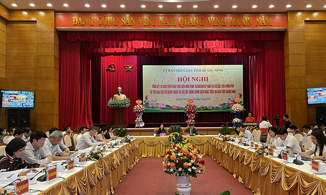 Hội nghị Tổng kết 20 năm thực hiện Nghị định số 78/2002/NĐ-CP ngày 04/10/2002 của Chính phủ về tính dụng đối với ngừoi nghèo và các đối tượng chính khác trên địa bàn tỉnh Quảng Ninh. Ảnh: THu Lê.