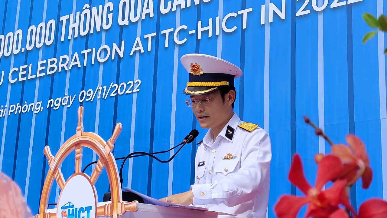 Ông Đoàn Hải Tuấn, Chủ tịch HĐTV Cảng TC - HICT phát biểu tại buổi lễ. Ảnh: Thu Lê.