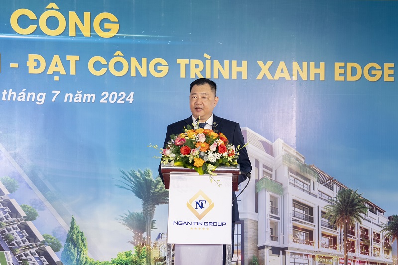 ông Đinh Phú Minh, Tổng giám đốc Tập đoàn Ngân Tín phát biểu tại lễ khởi công.