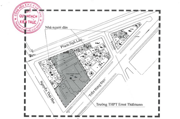 Hiện trạng ô phố theo bản đồ hiện trạng phường Phạm Ngũ Lão, quận 1. (Ảnh: Sở QH-KT)
