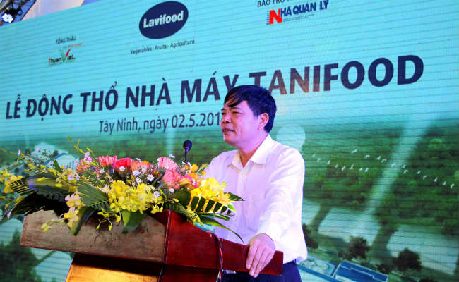 Bộ trưởng Bộ Nông nghiệp và Phát triển Nông thôn Nguyễn Xuân Cường phát biểu tại Lễ động thổ Nhà máy