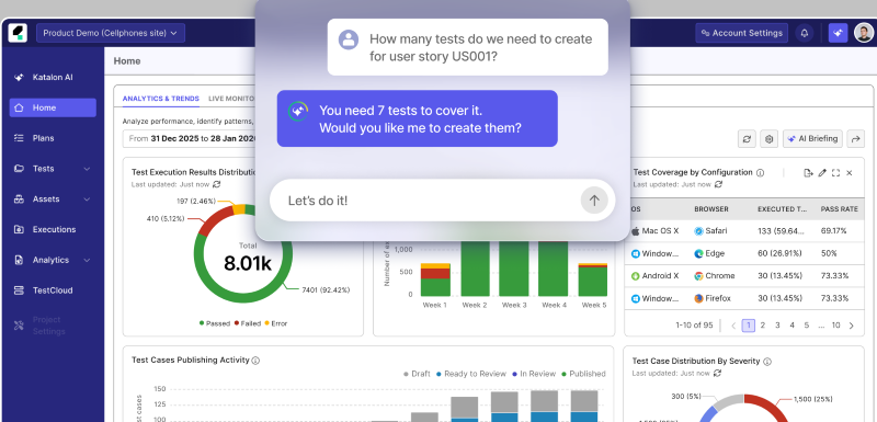 Katalon True Platform tích hợp AI xuyên suốt vòng đời kiểm thử phần mềm. Nguồn: Katalon.