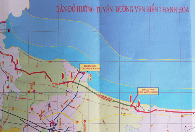 Bản đồ tuyến đường ven biển Thanh Hóa.