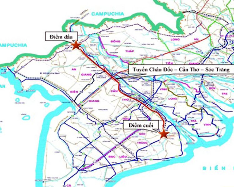 Bản đề hướng tuyến cao tốc Châu Đốc - Cần Thơ - Sóc Trăng 