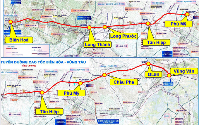Hướng tuyến Dự án đường cao tốc Biên Hòa - Vũng Tàu.