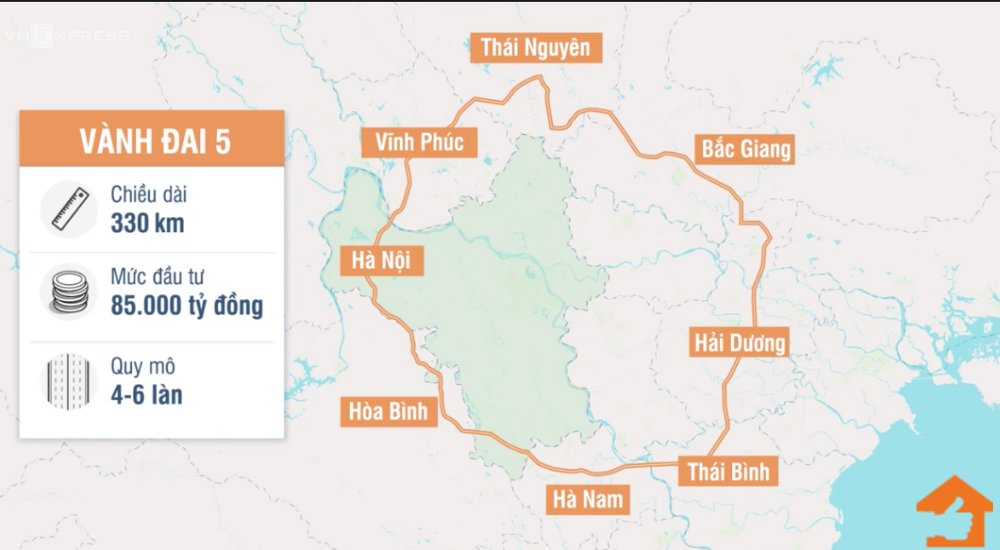Tuyến đường Vành Đai 5 Hà Nội quy mô 4 - 6 làn xe qua 8 địa phận tỉnh, TP