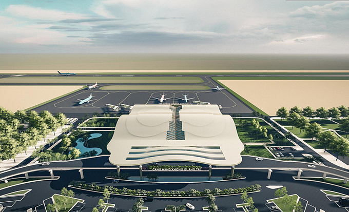 Một phương án thiết kế sân bay Quảng Trị được tư vấn TEDI báo cáo tại cuộc họp. (Ảnh: Tâm Anh).