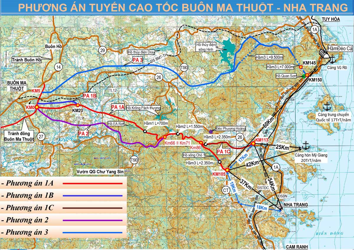 Dự kiến phương án tuyến cao tốc Khánh Hòa - Buôn Ma Thuột.