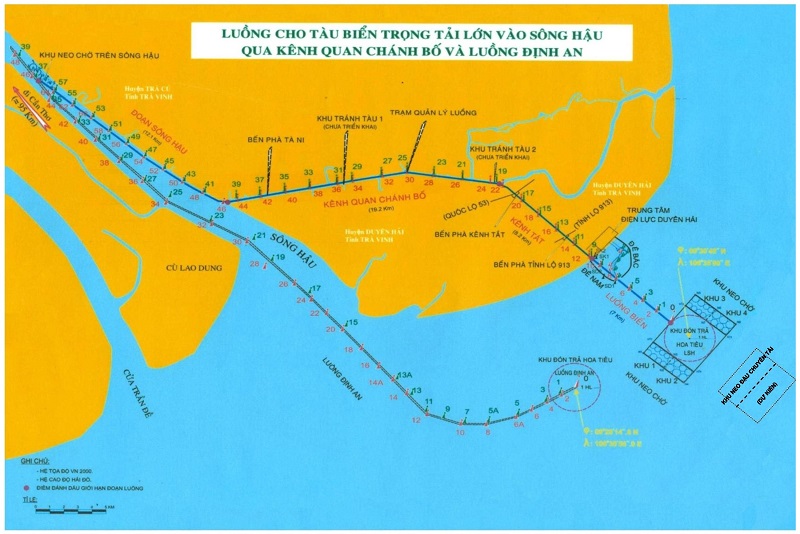 Sơ đồ luồng cho tàu trọng tải lớn vào sông Hậu