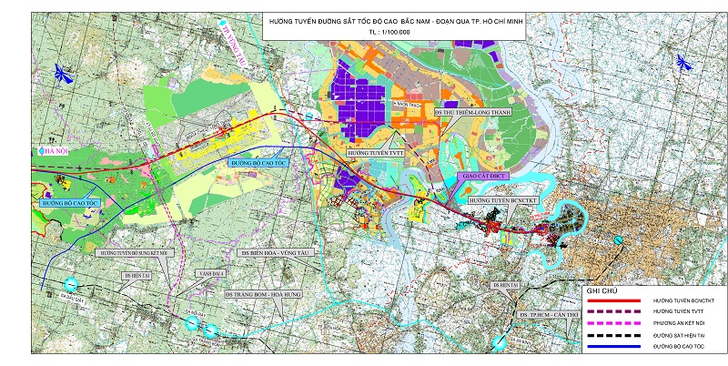 Phương án hướng tuyến đường sắt tốc độ cao qua TP.HCM.