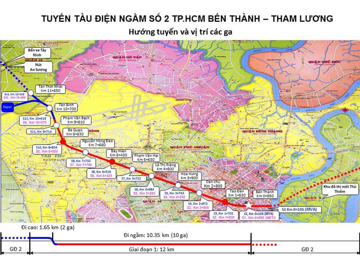 Sơ đồ Tuyến Metro số 2: Bến Thành – Tham Lương,